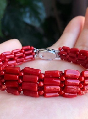 意大利天然红色宝石扁手链女款手串