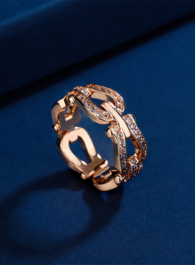 18K玫瑰金马蹄扣戒指女纯银镀简约时尚轻奢小众高级设计感ins简约