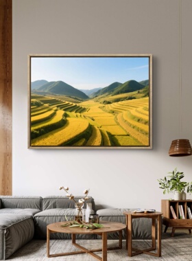 五谷丰登金稻梯田挂画客厅沙发背景墙装饰画餐厅壁画五行土金富贵