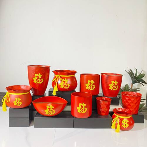 春节元宵喜庆福字福桶抱抱桶发财果红果插花桶摆件客厅麦穗干花桶 - 图0
