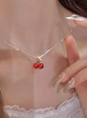 红色水晶樱桃甜美可爱少女项链