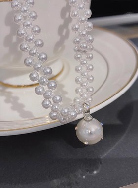 镶钻珍珠项链女日韩chocke2024年少女儿童饰品百搭项圈短款锁骨链