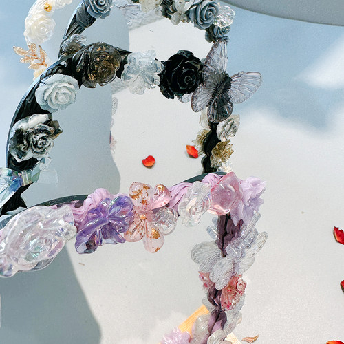 玫瑰花化妆镜手工diy制作奶油胶材料包镜子儿童礼物珍珠配件树脂 - 图2