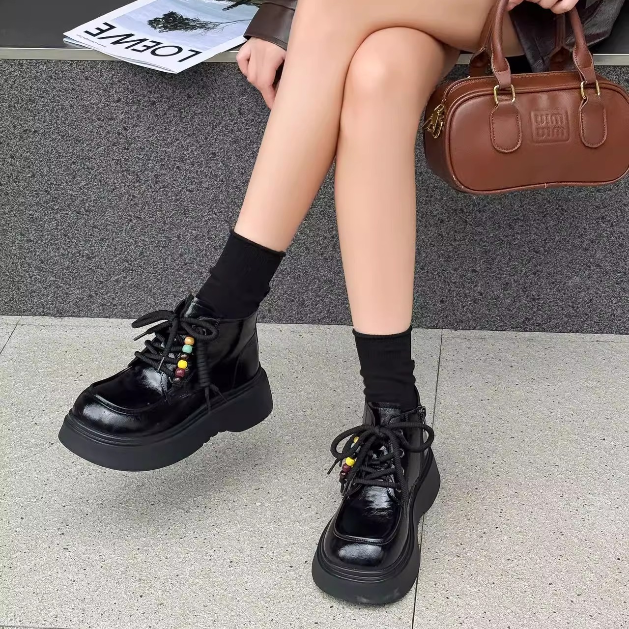 秋冬大码女鞋40-43码真皮短靴41 42百搭女靴踝靴绒里圆头厚底休闲 - 图2