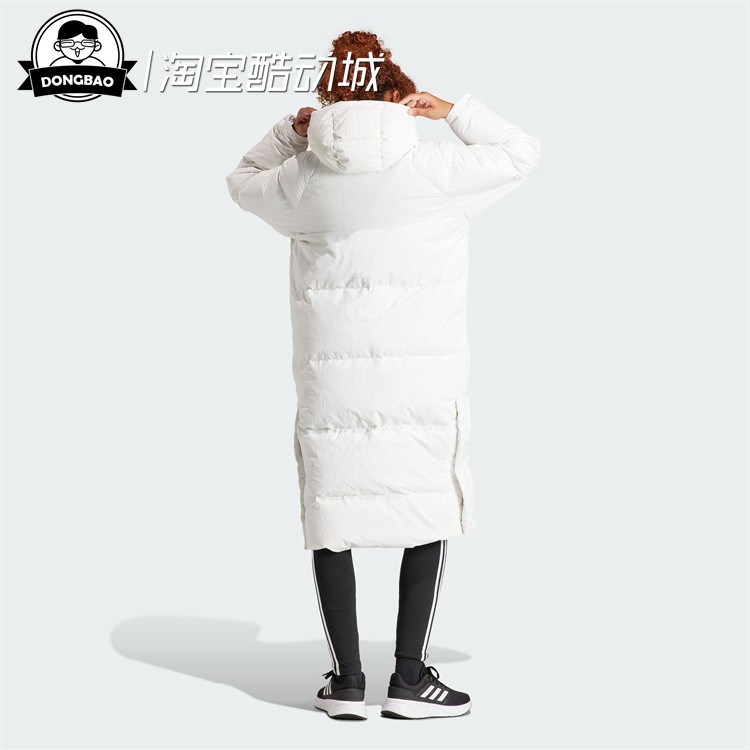 10月ADIDAS阿迪达斯BAFFLE COAT 户外长款运动连帽羽绒服IK3158 - 图0