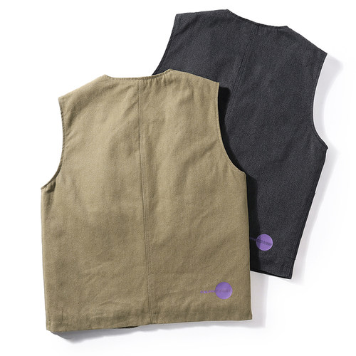 设计师款日系复古爸爸马甲男水洗棉夹棉秋冬无袖保暖背心工装坎肩 - 图1