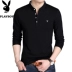 Playboy nam mùa xuân và mùa thu mới áo thun dài tay nam đứng cổ áo Slim triều nam chạm đáy áo cotton nam Hàn Quốc t - Áo phông ngắn áo thun trắng nam Áo phông ngắn