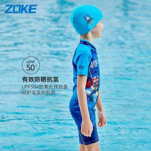 【新品】ZOKE洲克小中童男游泳培训短袖连体五分变形金刚泳衣包邮 - 图1