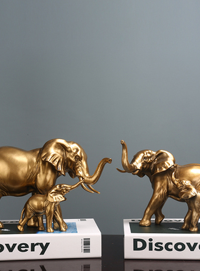 金色轻奢风商务办公桌书柜母子象