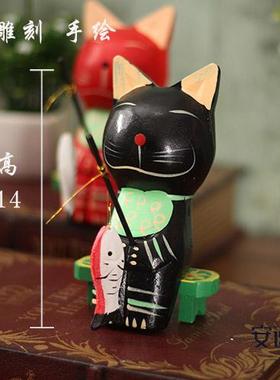 北欧风原木情侣猫电视柜装饰品