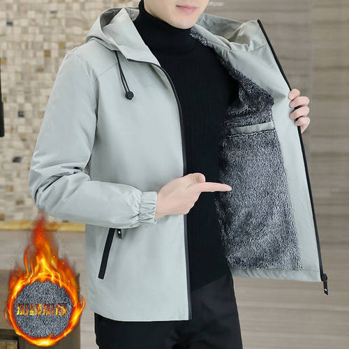 加绒厚外套男2025秋冬新款潮百搭连帽休闲运动夹克工装宽松冲锋衣 - 图1