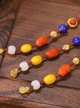 天然南红手链青金石貔貅银镀金镶嵌青金石