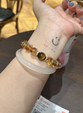 「招财水晶系列」原创设计天然黄塔晶黄水晶草莓晶虎眼石手串手链