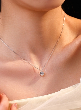 简约925银莫桑石六爪项链1 2 3克拉简约时尚锁骨链女款莫桑石项链