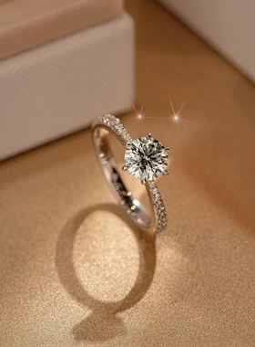 莫桑石钻戒女纯银铂金结婚求婚