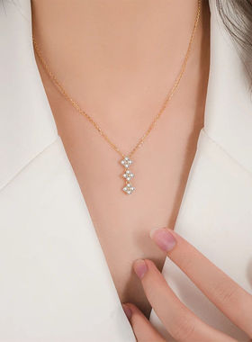 S925银一式两戴四叶草项链韩国女爱心时尚情人节小众锁骨纯银项链