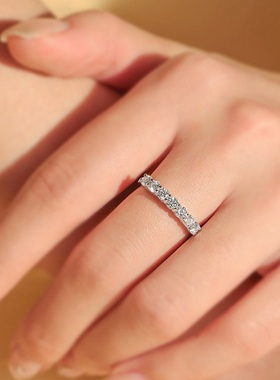 925银莫桑石排钻戒指男女时尚莫桑钻个性叠戴百搭简约七公主排戒