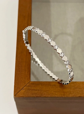 高品质925银莫桑石手镯蜂巢镶钻银镯子轻奢经典百搭气质叠戴手环