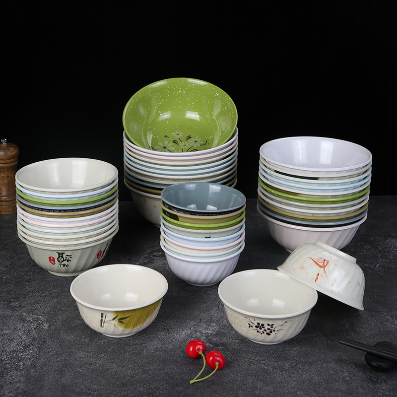 斜纹碗密胺碗商用早餐粥碗快餐餐饮饭店专用米饭碗塑料汤碗馄饨碗