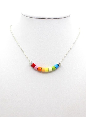 欧美热销时尚流行搪瓷颈链波西米亚风DIY彩色幸运七彩短款项链