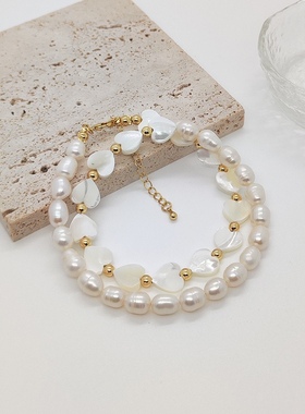 ins小众轻奢天然珍珠串珠项链欧美气质女生天然深海贝爱心锁骨链