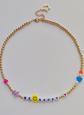 MLGM波西米亚风串珠软陶彩色字母锁骨链 个性百搭天然珍珠项链女