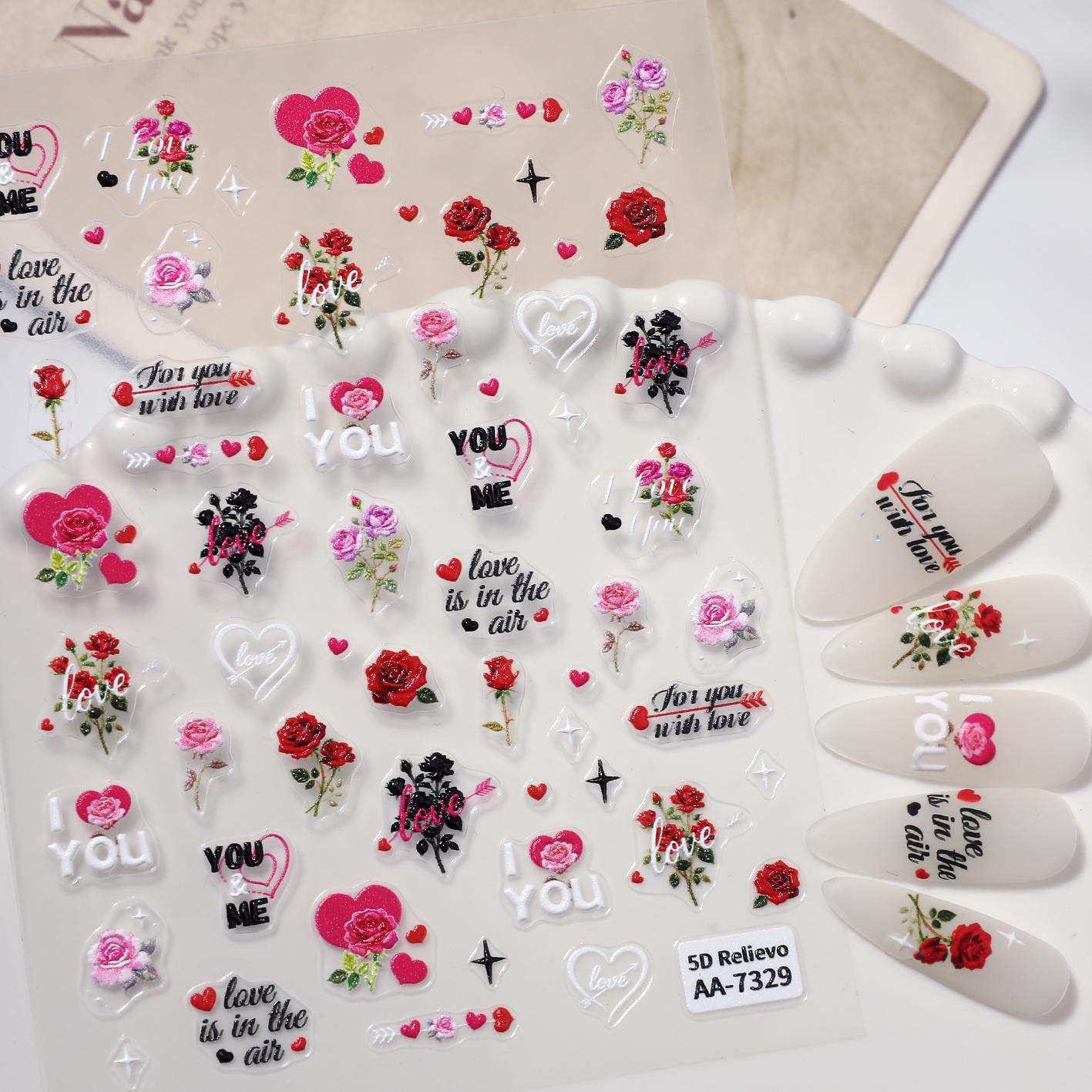 甜美情人节美甲贴纸5D浮雕立体爱心浪漫玫瑰花diy指甲装饰品脸贴,淘宝优惠券,粉丝福利购,淘宝优惠卷