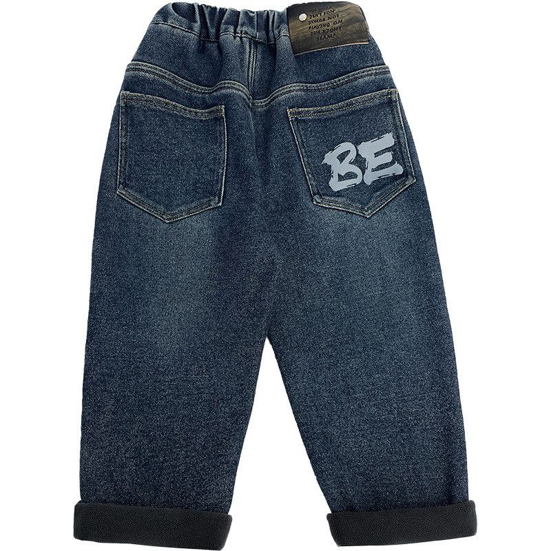 赛杜男童冬季童装字母印花加绒加厚冬装牛仔裤韩版 - 图3