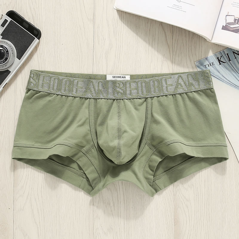 SEOBEAN男士平角内裤 低腰紧身纯棉透气U凸设计 简约男生运动纯色,淘宝优惠券,粉丝福利购,淘宝优惠卷