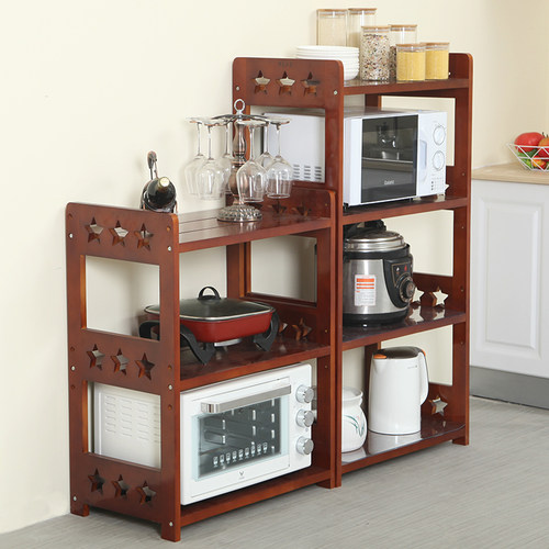 实木厨房置物架落地微波炉烤箱多层架子锅具收纳架木质家用储物柜 - 图0