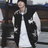[Tide woo Exclusive] Fear Original Galaa Graffiti Baseball niform Blue и White Contrasting Stitching Elice Ryeve Japane Jacket
