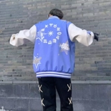[Tide woo Exclusive] Fear Original Galaa Graffiti Baseball niform Blue и White Contrasting Stitching Elice Ryeve Japane Jacket