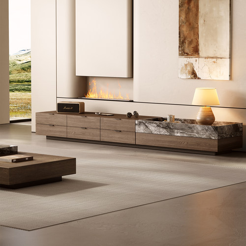 现代简约意式轻奢天然奢石实木储物电视柜客厅家用可定制落地地柜 - 图0