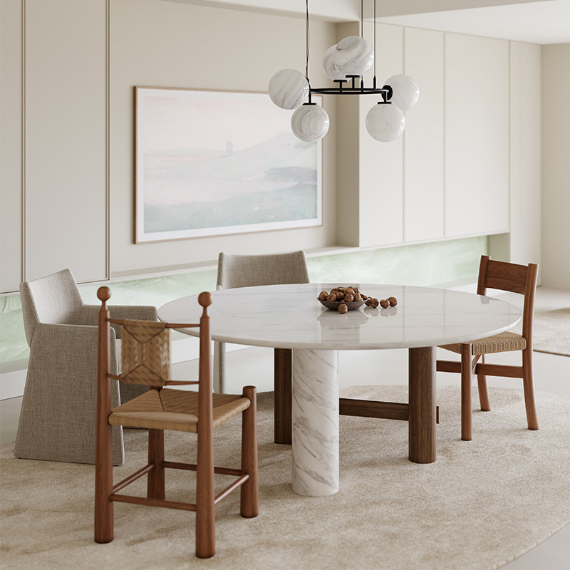 进口纯天然奢石圆餐桌设计师款现代诧寂高级感法式中古白色小圆桌,淘宝优惠券,粉丝福利购,淘宝优惠卷