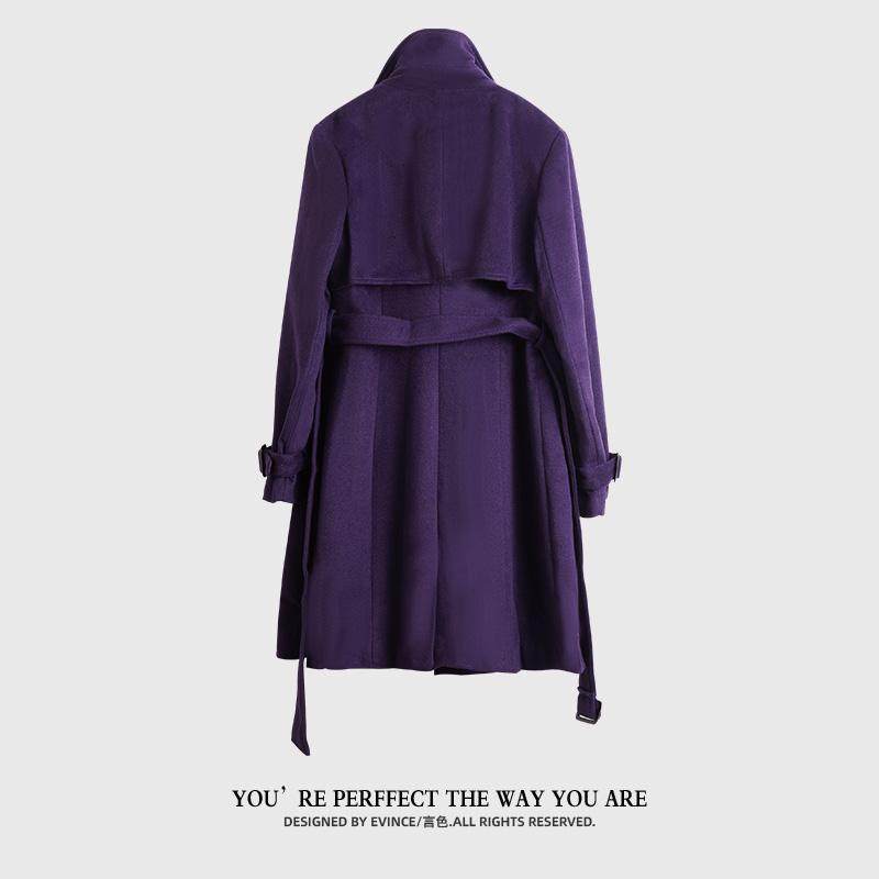 紫色毛呢大衣女风衣秋冬款高级感时尚气质显瘦系带羊毛呢子外套潮,淘宝优惠券,粉丝福利购,淘宝优惠卷