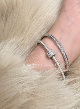 半眠奶兔兔 | 手镯女高级感轻奢精致叠戴小众满钻银色钛钢不掉色