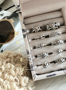 欧美网红925纯银笑脸女ins戒指