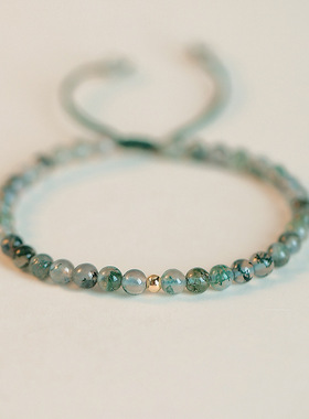 天然水草玛瑙手链苔藓玛瑙绿色小众设计闺蜜转运珠手工编织幸运