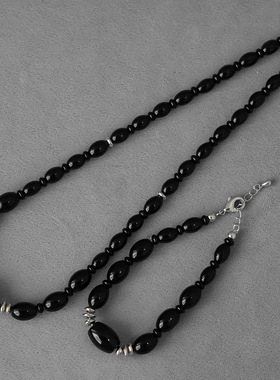 EWES*旅人种子系列黑玛瑙项链高级感简约玛瑙手链OT扣串珠毛衣链