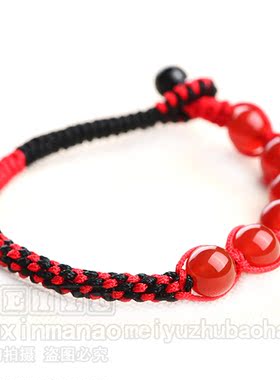 天然红玛瑙红绳手链手绳脚链金刚结密宗结手工编制民族风情侣