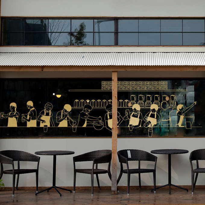 奶茶咖啡制作过程图人像店铺背景墙吧台装饰墙贴橱窗玻璃贴纸画-图0