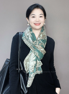 外贸围巾女士冬季2026高级感显白绿色春秋棉麻保暖围脖披肩两用