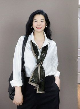 墨绿色长条真丝丝巾女飘带轻奢高级感老钱风100%桑蚕丝护颈围巾