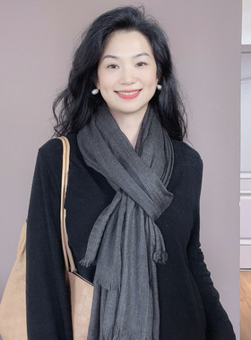 深灰色棉麻围巾女士2026新款护颈春秋冬季保暖文艺纯色围脖披肩