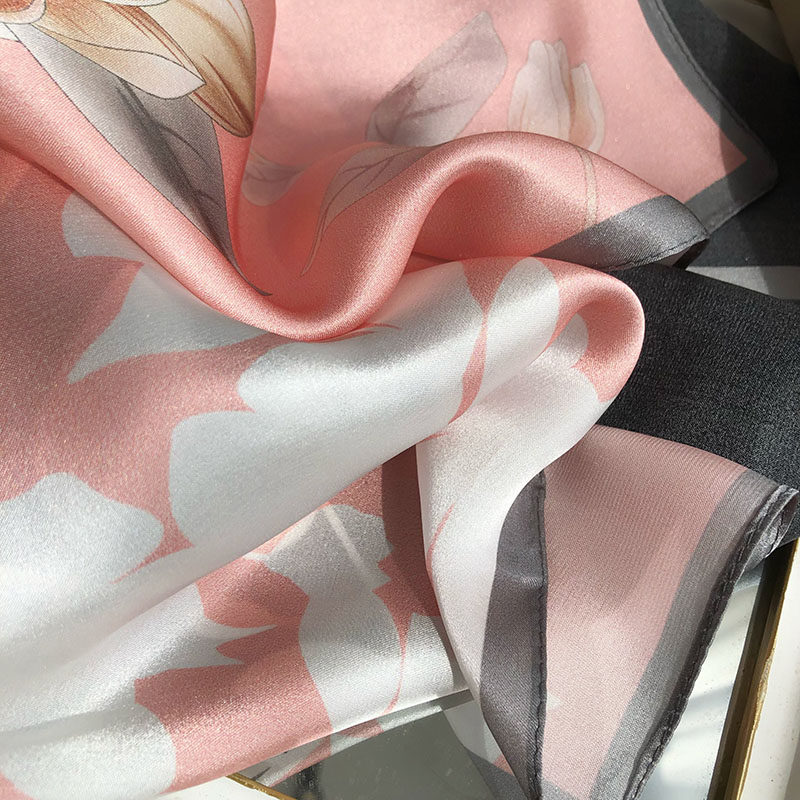 真丝丝巾小方巾女百搭粉黑拼色100%桑蚕丝围巾春秋洋气时尚小领巾,淘宝优惠券,粉丝福利购,淘宝优惠卷