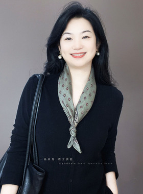 老钱风 灰豆绿色羊毛真丝65方巾女士混纺围巾高级感系脖护颈丝巾