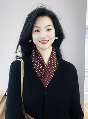 赫本风波点棉麻小方巾枣红色