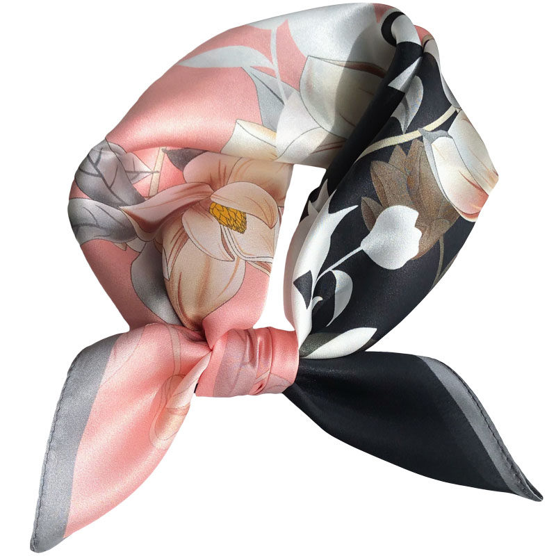 真丝丝巾小方巾女百搭粉黑拼色100%桑蚕丝围巾春秋洋气时尚小领巾,淘宝优惠券,粉丝福利购,淘宝优惠卷