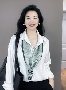 淡绿色长条真丝丝巾女100%桑蚕丝时尚领巾职业衬衫飘带双层小围巾
