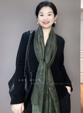 知性军绿色腰果棉麻围巾女冬季韩版百搭春秋长款保暖披肩两用围脖